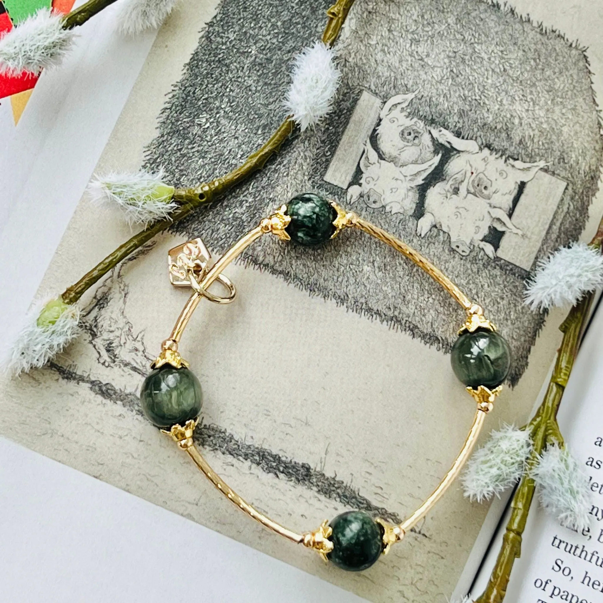 Green Hawk Eye & Seraphinite La Grace Bracelet