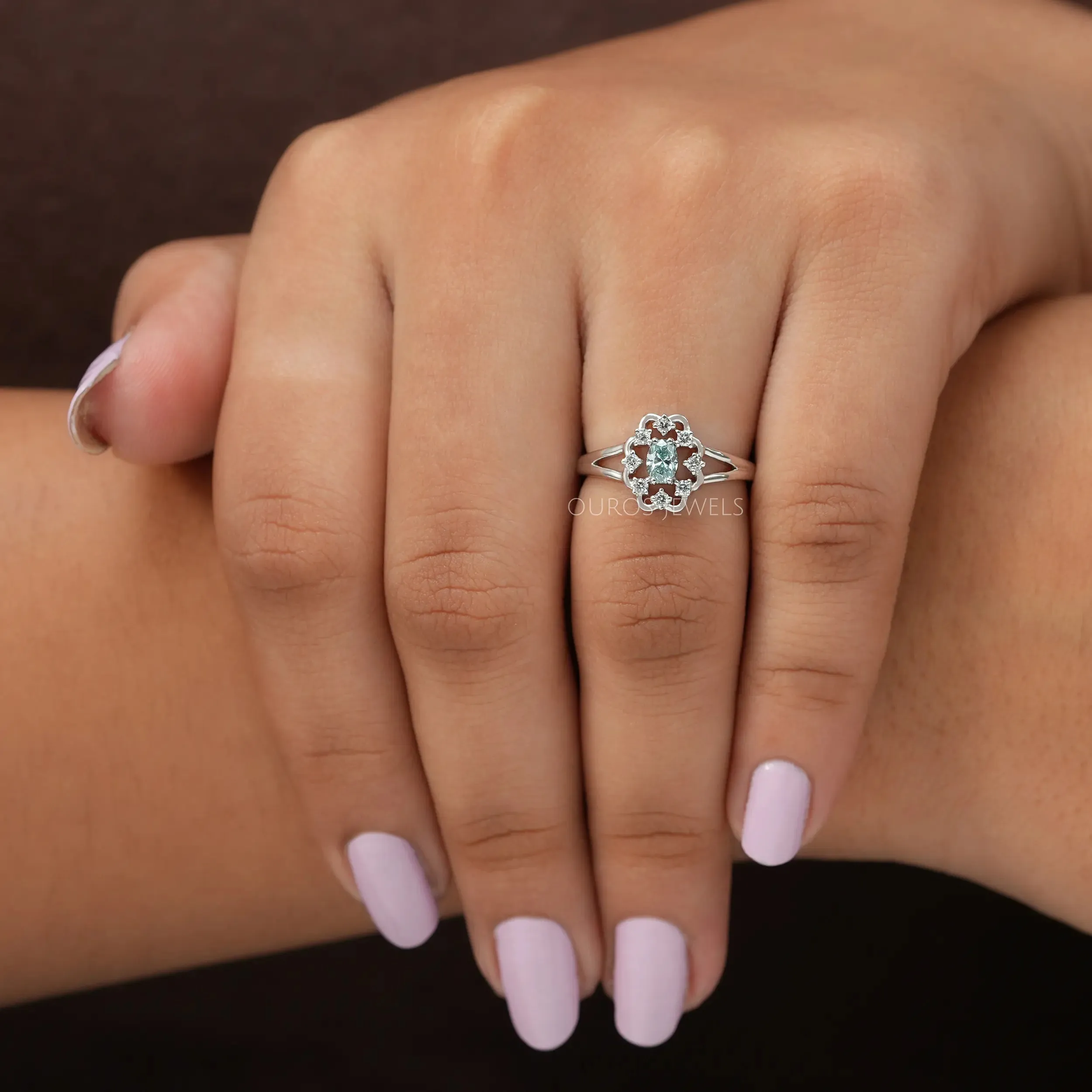 Green Oval Diamond Dainty Ring