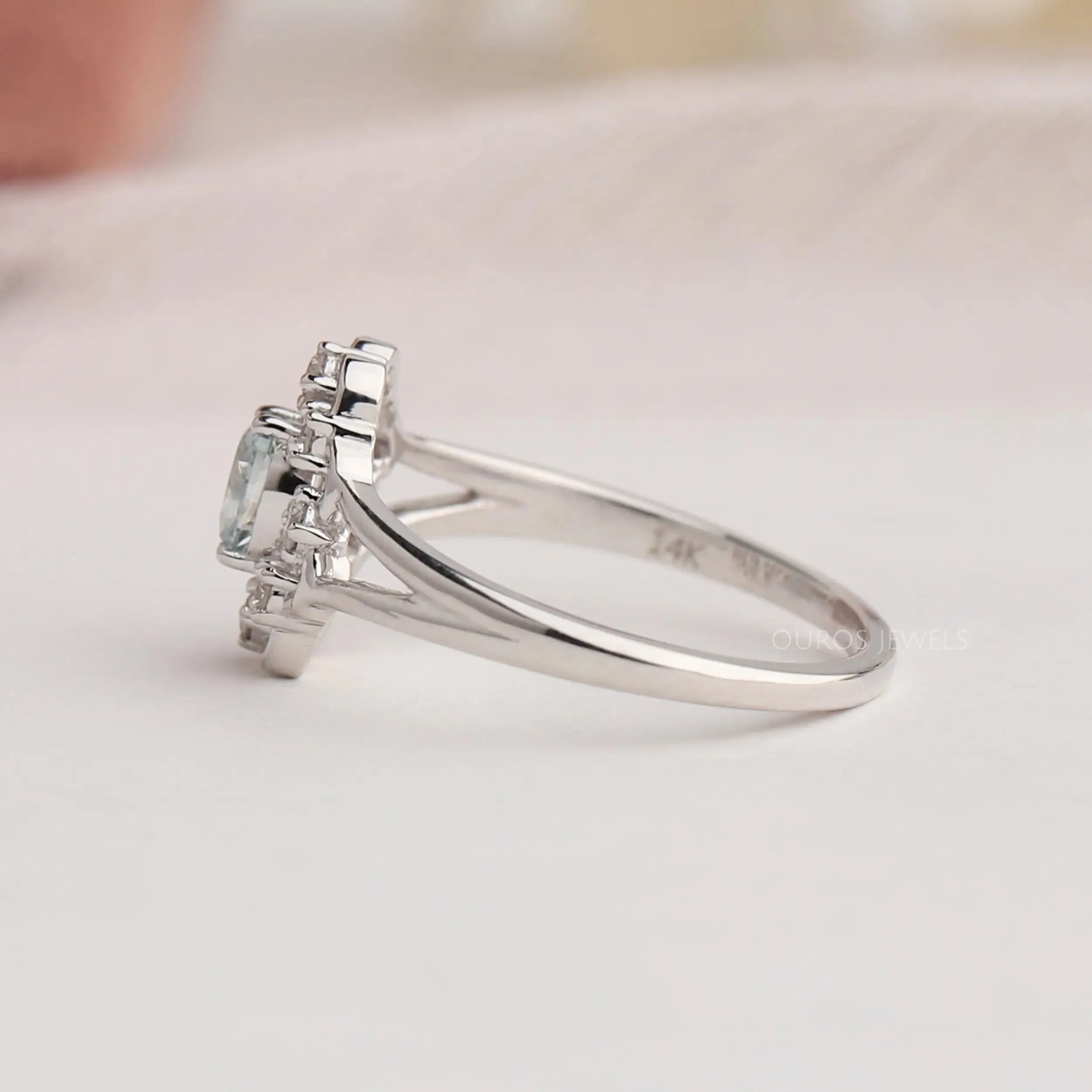 Green Oval Diamond Dainty Ring