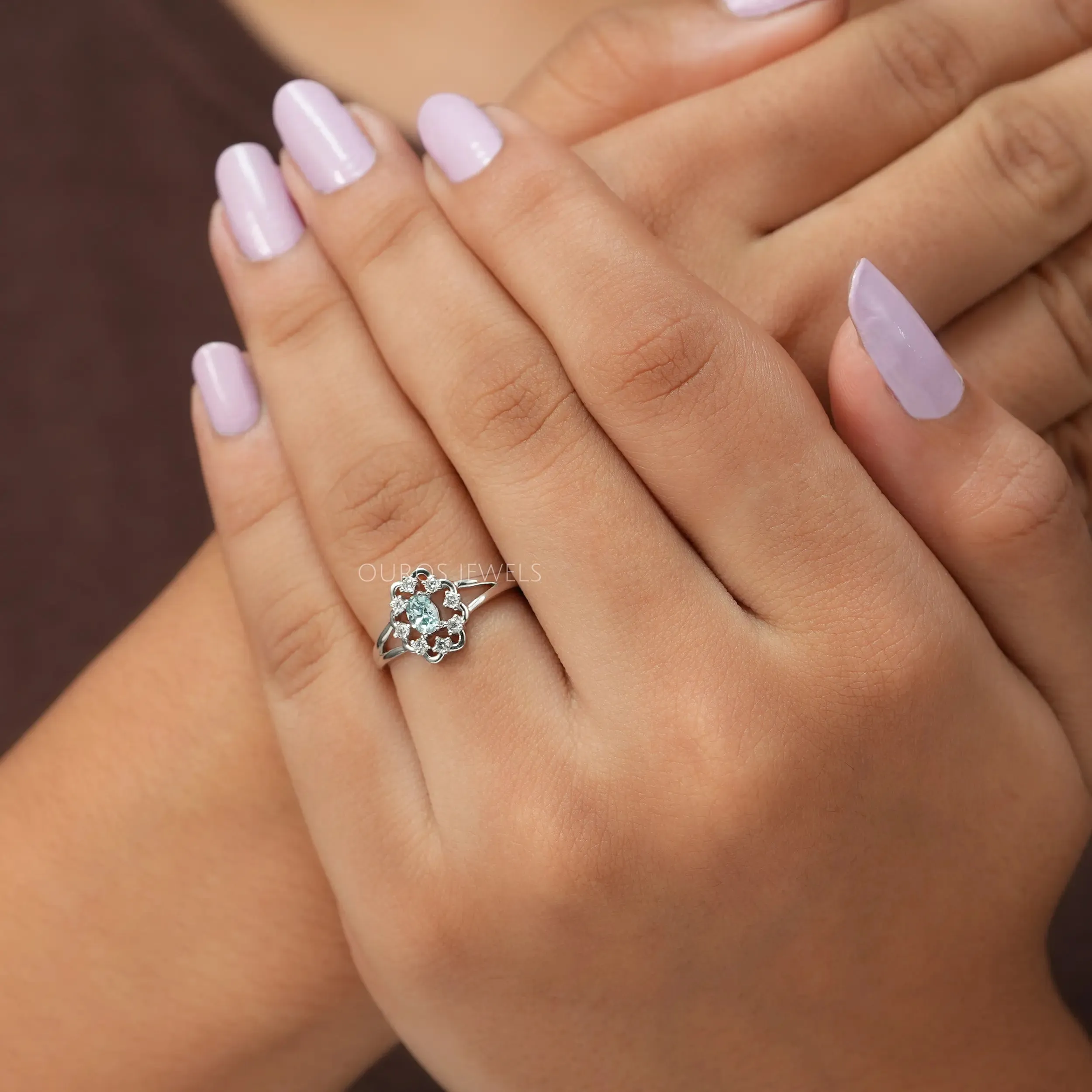 Green Oval Diamond Dainty Ring