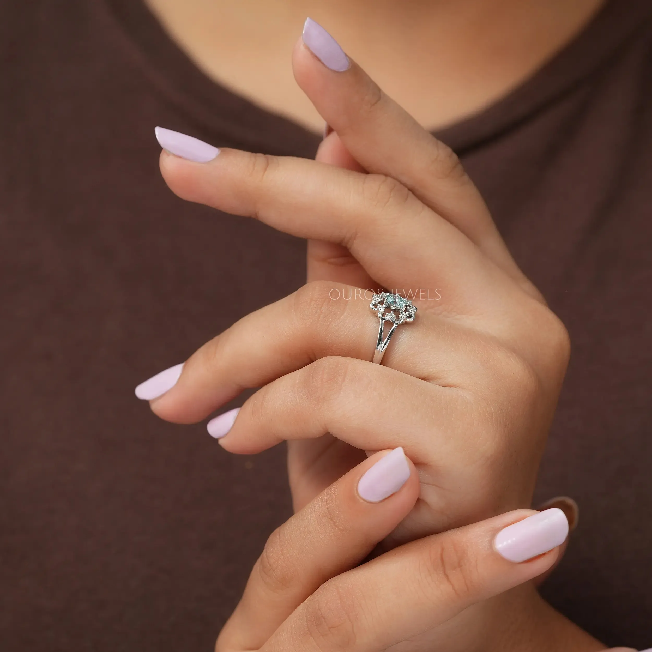 Green Oval Diamond Dainty Ring