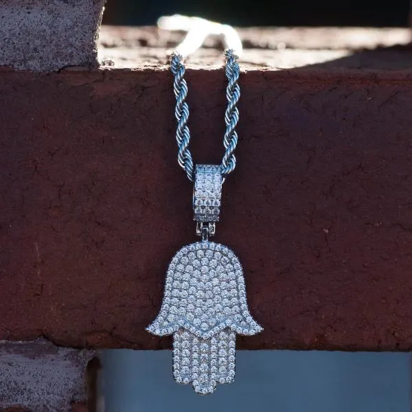 Hamsa Hand Necklace in White Gold