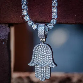 Hamsa Hand Necklace in White Gold