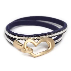 Heart Hook Wrap Bracelet Navy Gold Plated