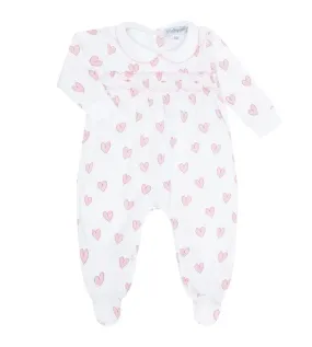 Heart Print Smocked Footie - Pink