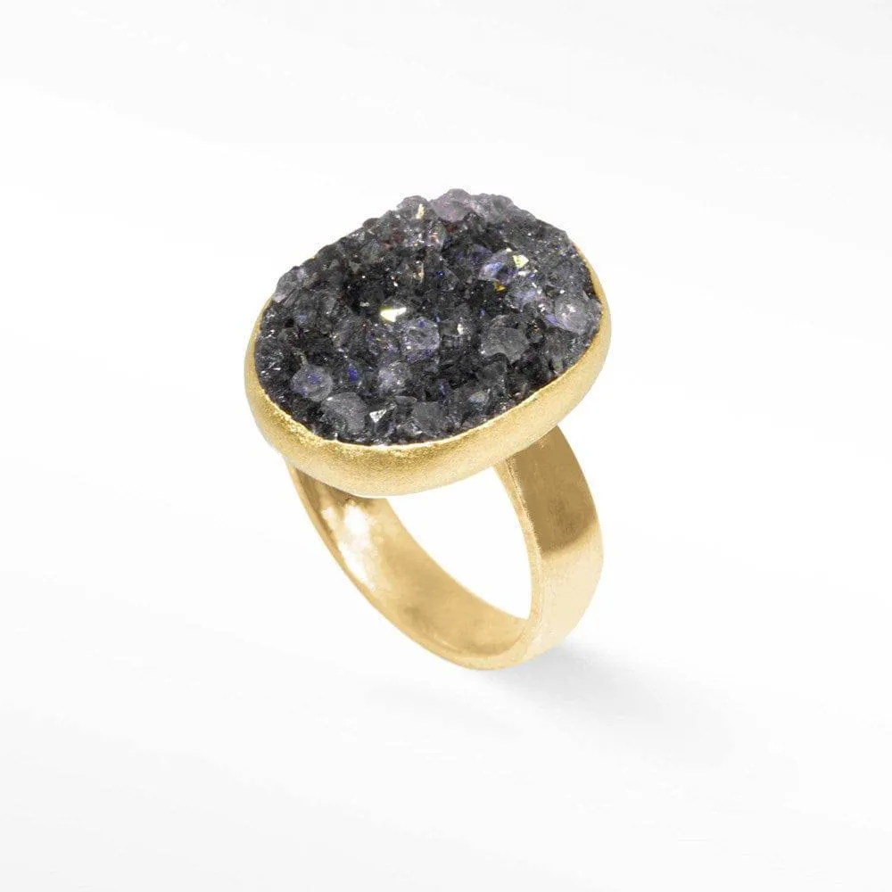 Heavens Gate Black Druzy Gold Vermeil Ring