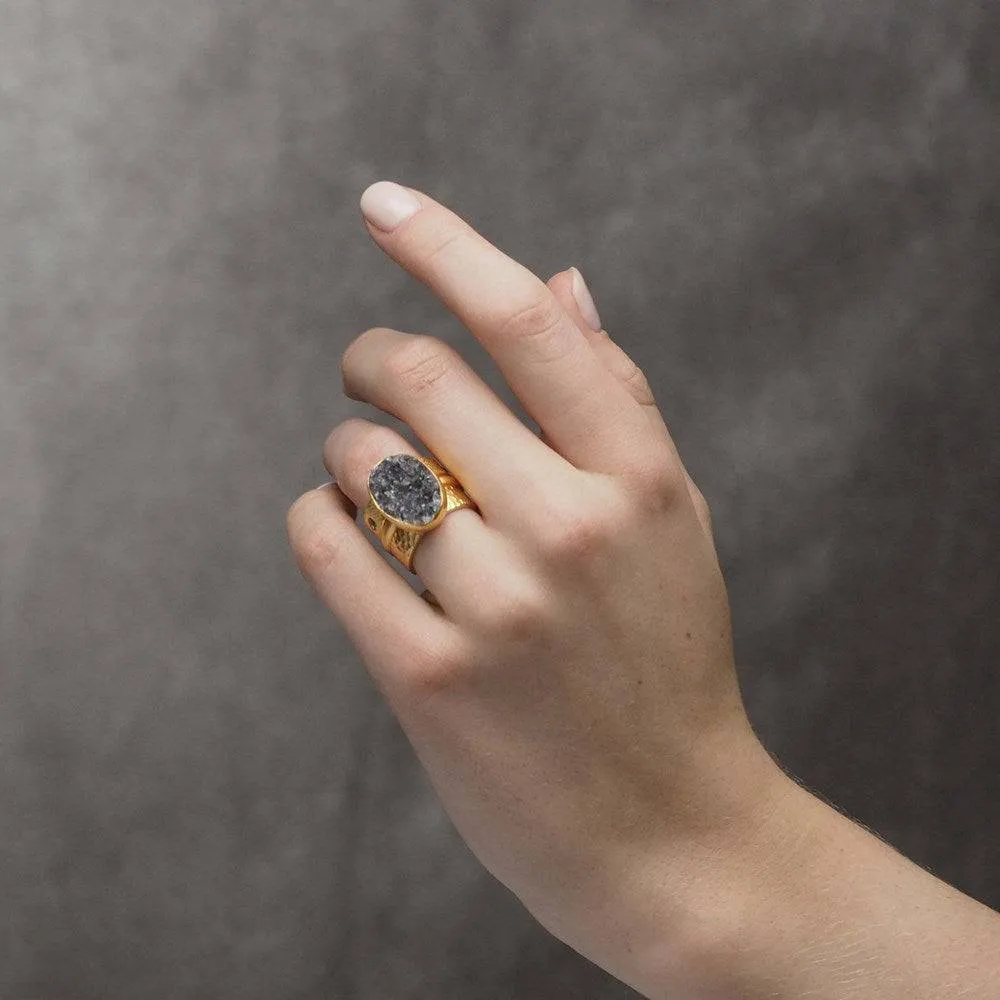 Heavens Gate Black Druzy Gold Vermeil Ring