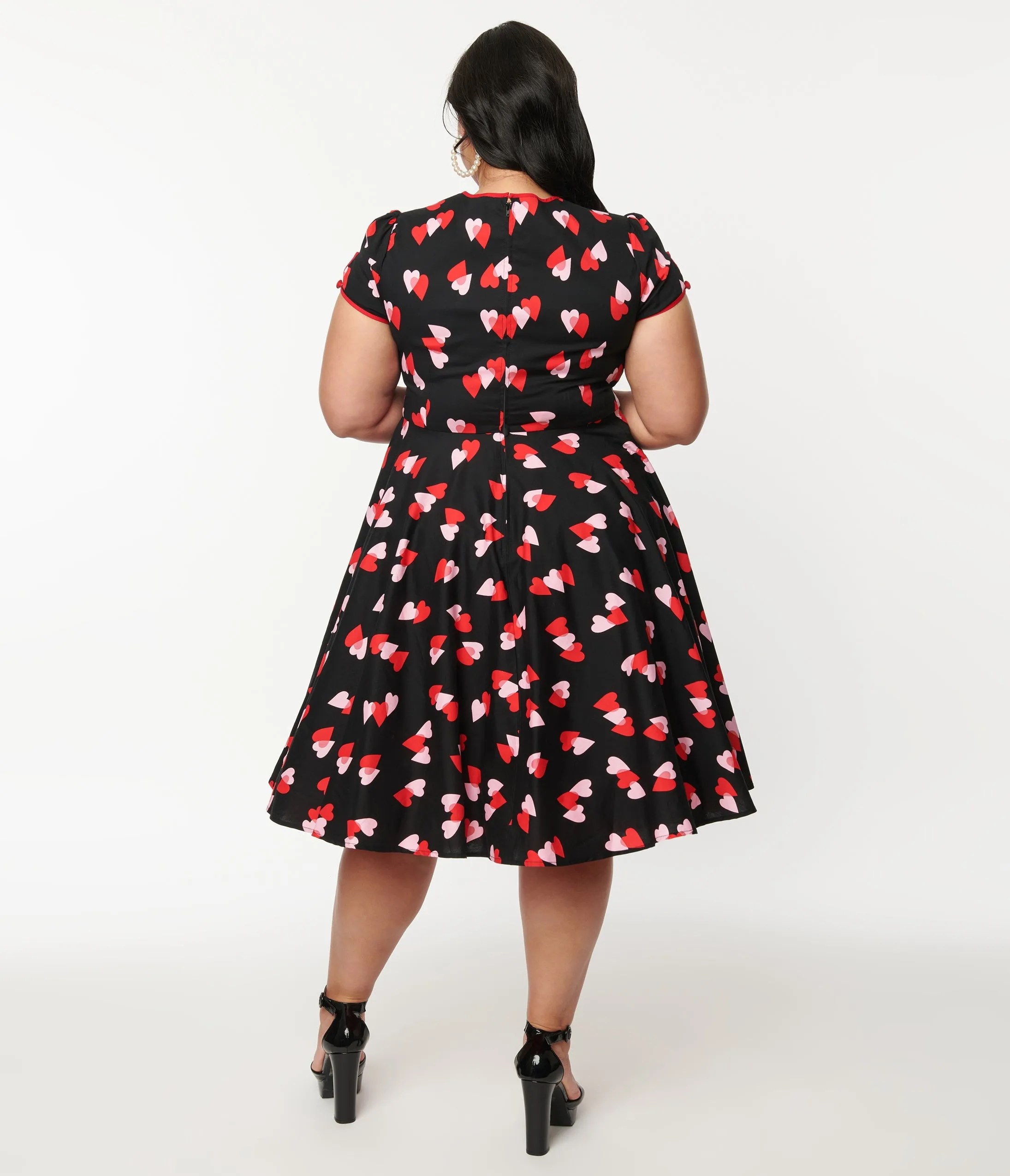 Hell Bunny Plus Size Pink & Red Heart Confetti Swing Dress