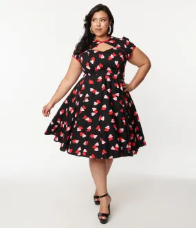 Hell Bunny Plus Size Pink & Red Heart Confetti Swing Dress