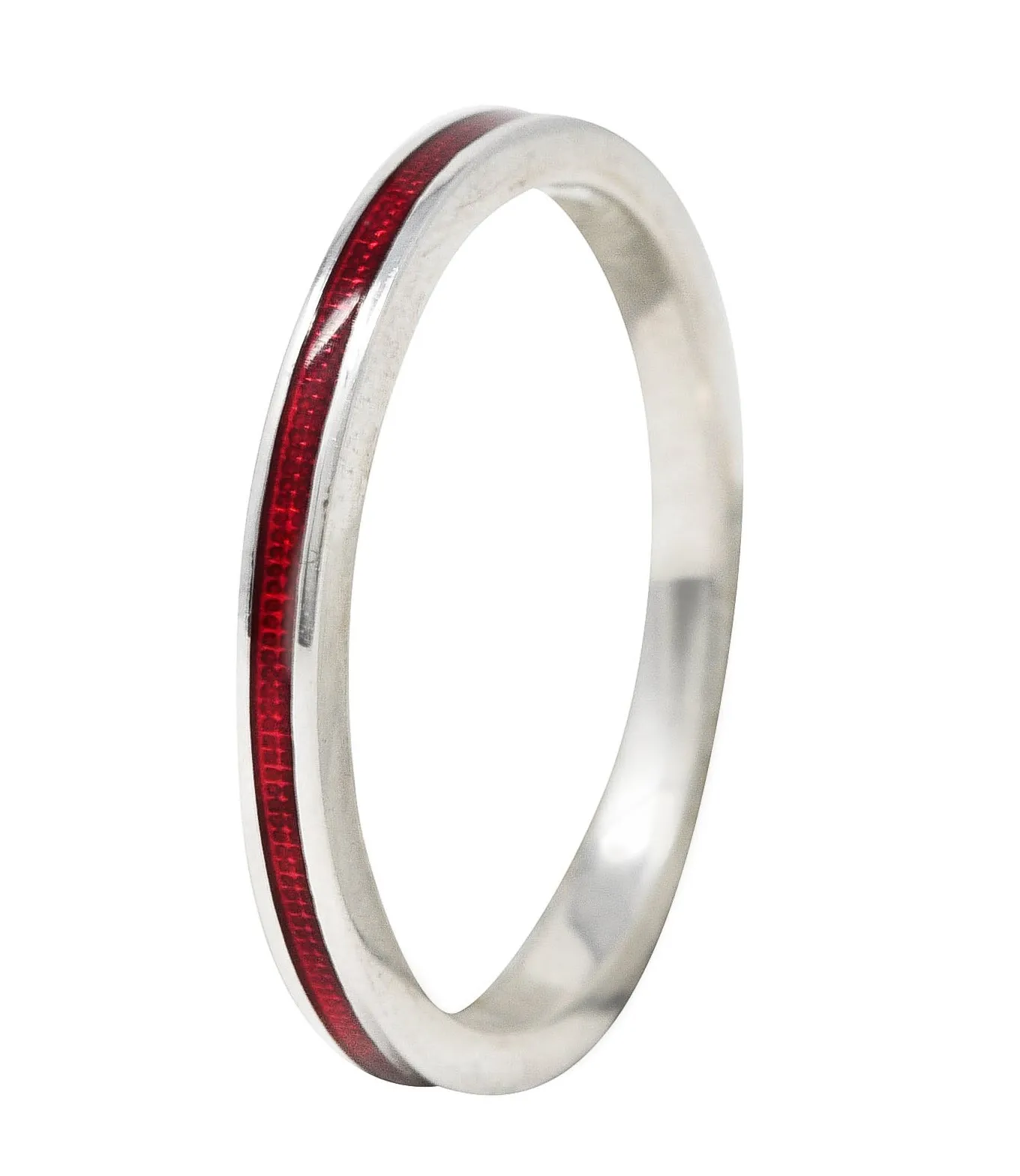 Hidalgo Vintage Guilloche Red Enamel 18 Karat White Gold Band Stack Ring