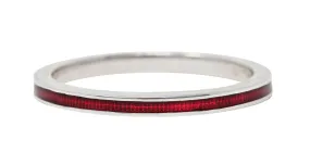 Hidalgo Vintage Guilloche Red Enamel 18 Karat White Gold Band Stack Ring