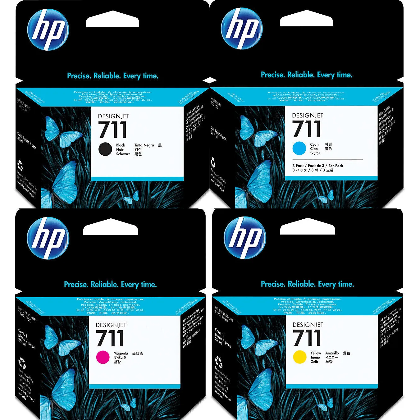 HP 711 Ink Cartridge Set Black/Cyan/Magenta/Yellow DesignJet T120/T520