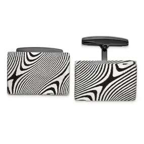 IBGoodman Stainless Steel Black IP-Plated with Damascus Steel Cuff Links