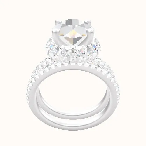 illusion Pave Engagement Ring With High Set Waterfall Halo Head and Matching Band