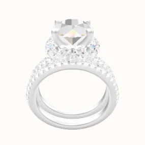 illusion Pave Engagement Ring With High Set Waterfall Halo Head and Matching Band