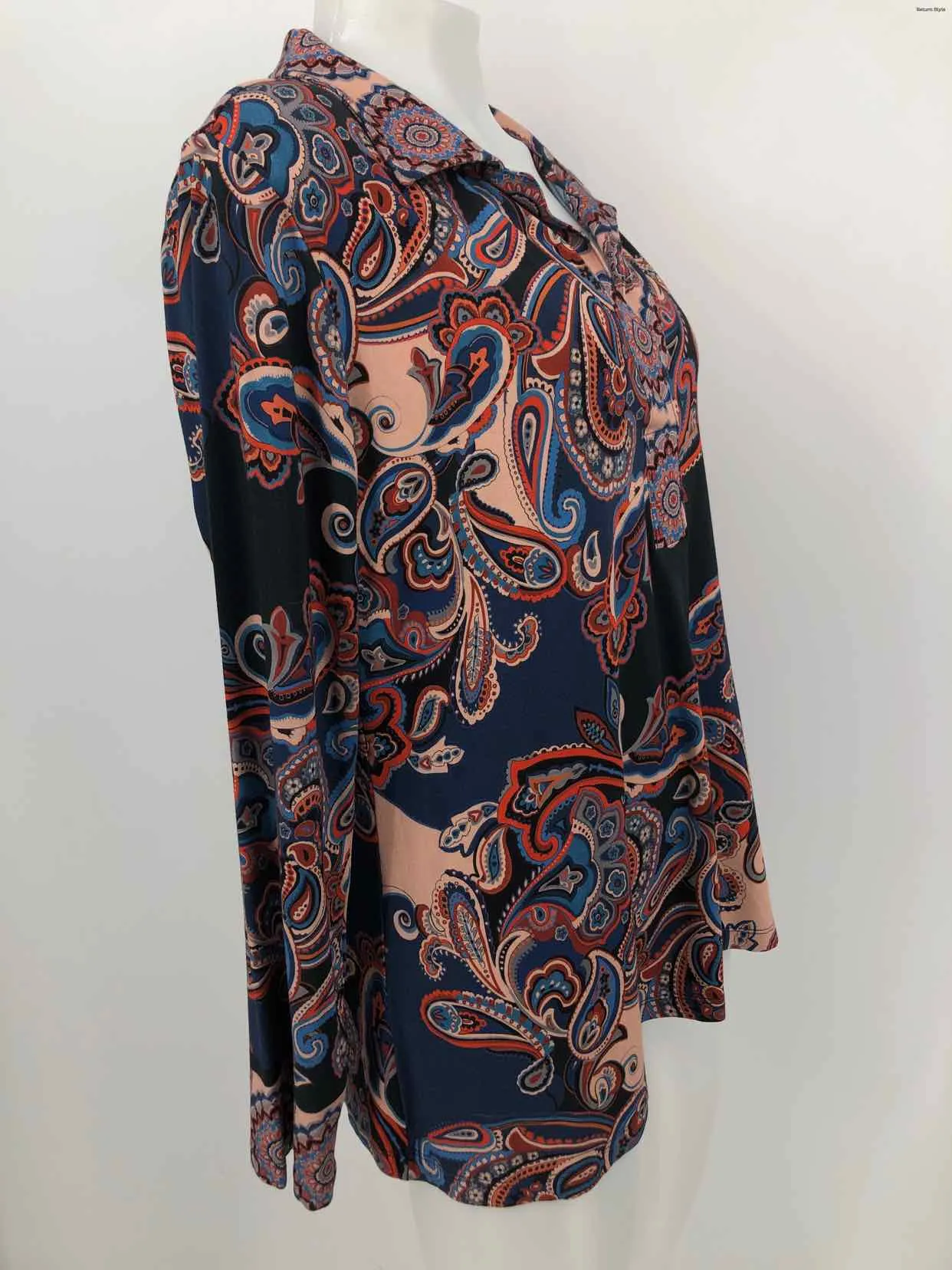 JOHNNY WAS Navy Red Multi Paisley Longsleeve Size LARGE  (L) Top