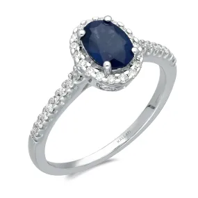 Kallati Heirloom Oval Halo Sapphire & Diamond Engagement Ring in 14K White Gold