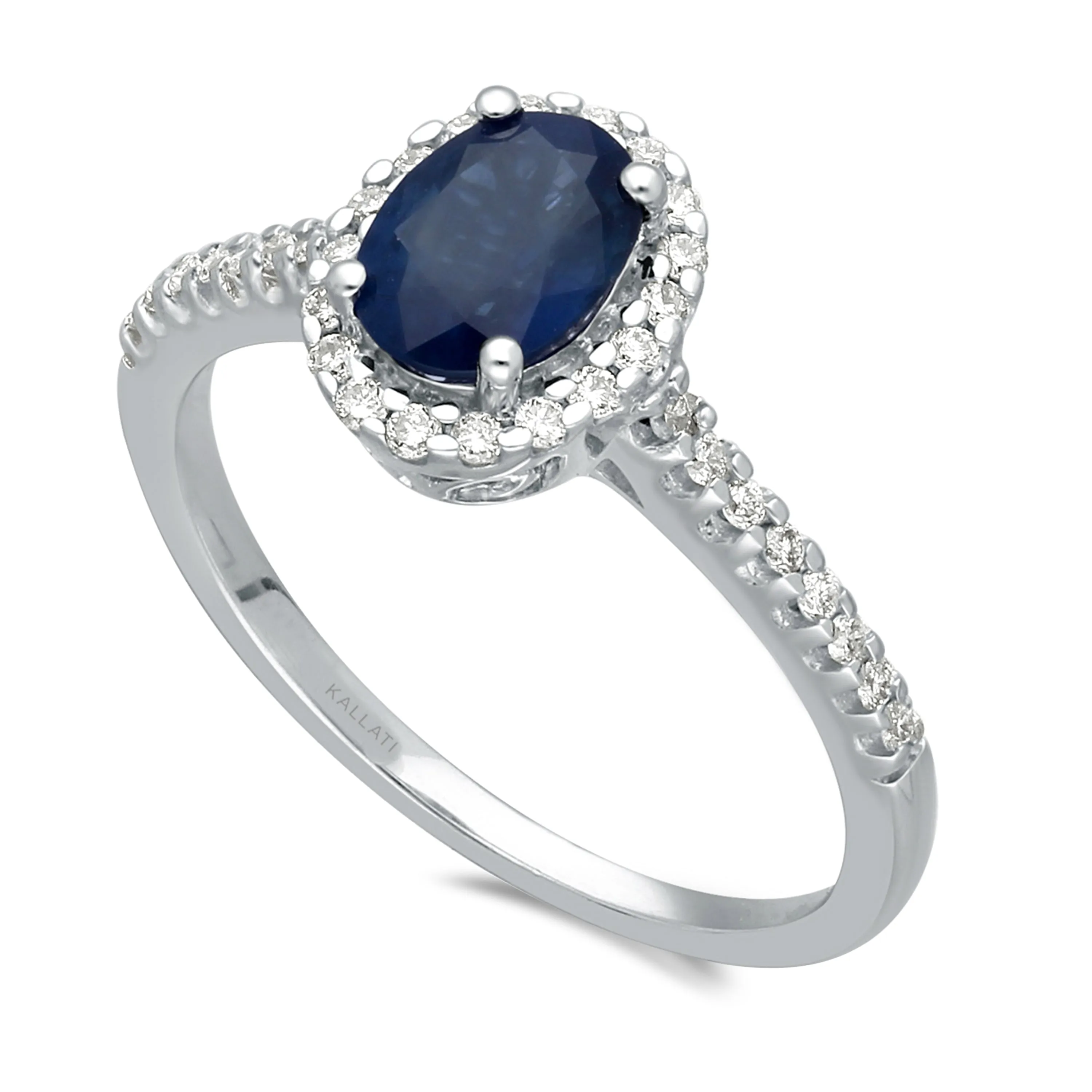 Kallati Heirloom Oval Halo Sapphire & Diamond Engagement Ring in 14K White Gold