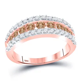 Keene Jewelers 14kt Rose Gold Womens Round Brown Diamond Band Ring 1 Cttw