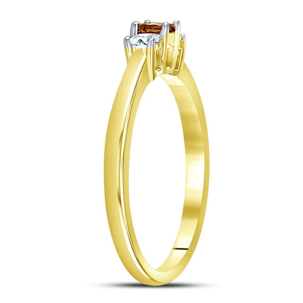 Keene Jewelers 14kt Yellow Gold Princess Brown Diamond 3-stone Bridal Wedding Engagement Ring 1/4 Cttw