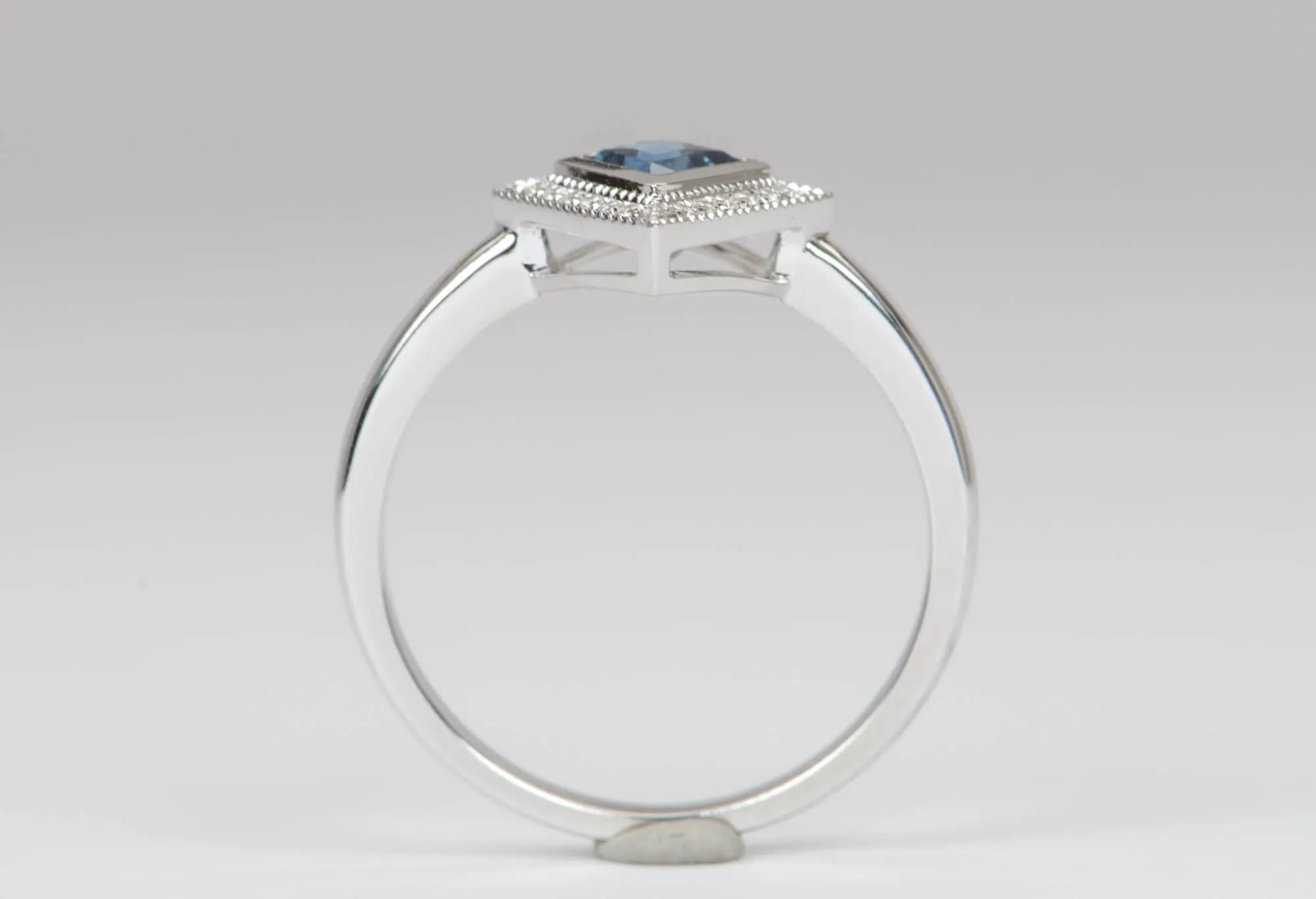 Kite Shape Montana Sapphire with Diamond Halo 14K White Gold Engagement Ring R6069