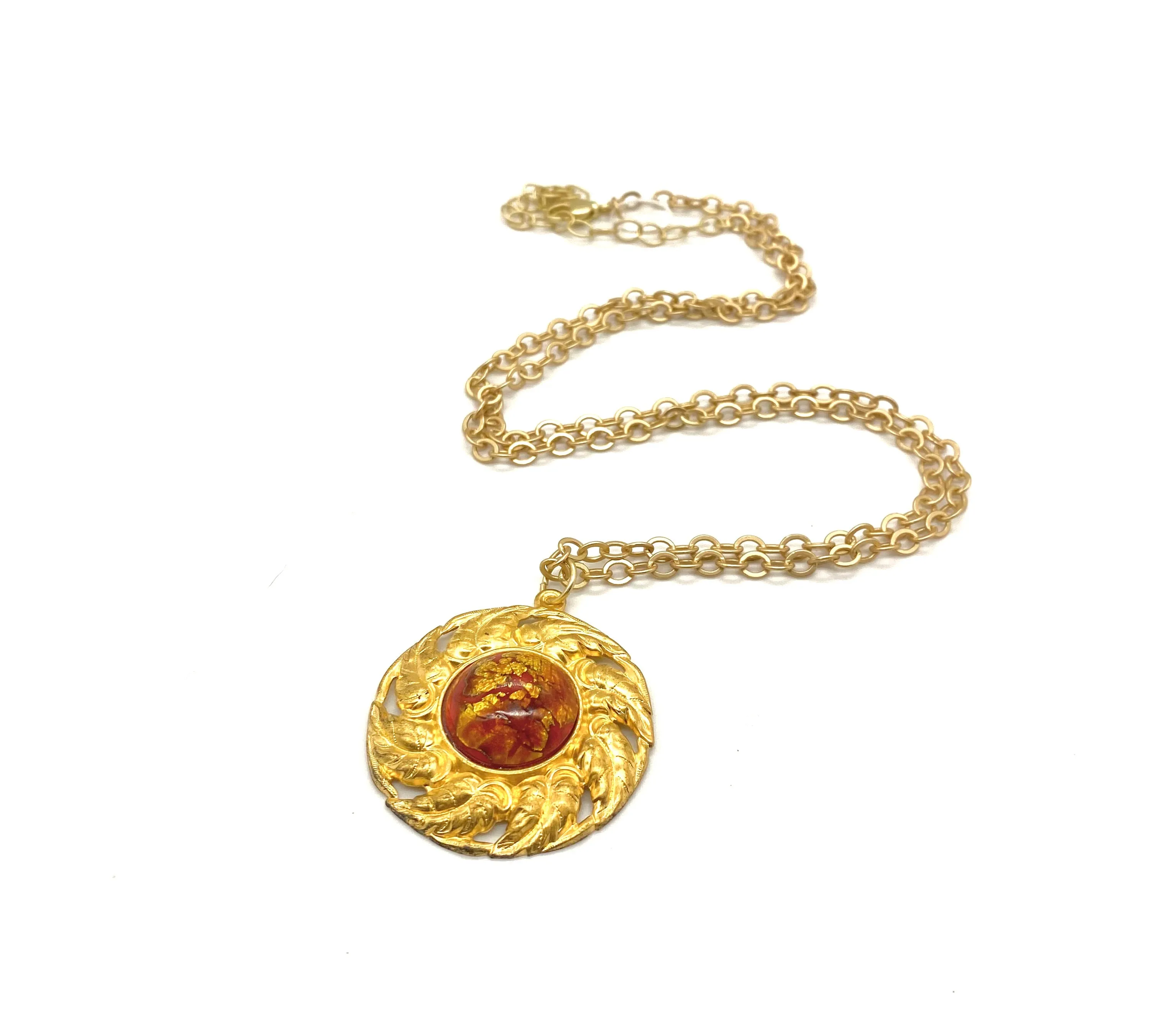 Lady Whistleton Medallion Necklace -Red & Matte Gold