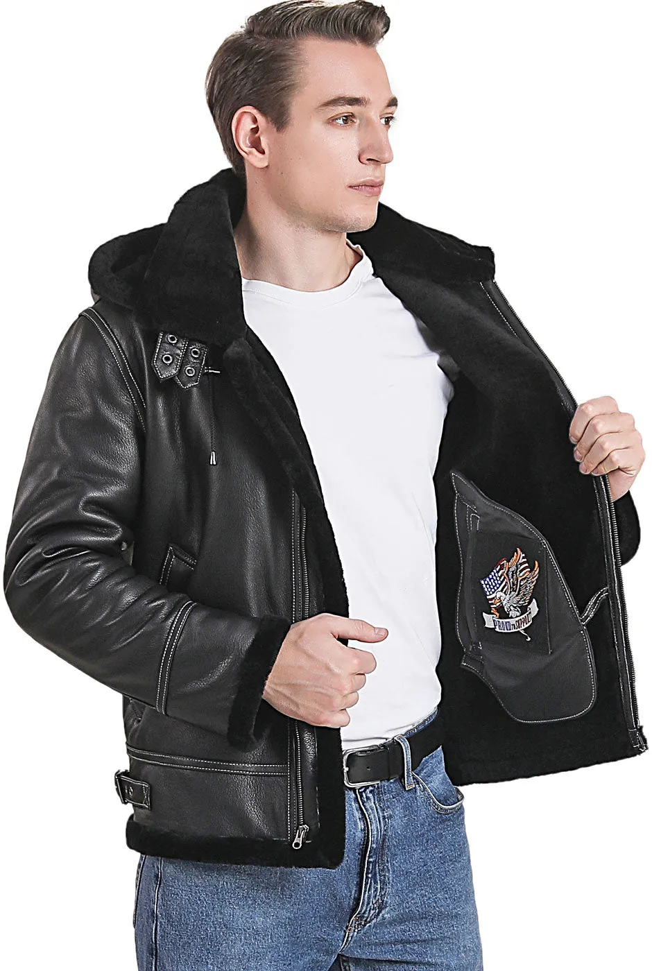 Landing Leathers Men Monogram Collection B-3 Sheepskin Bomber Jacket