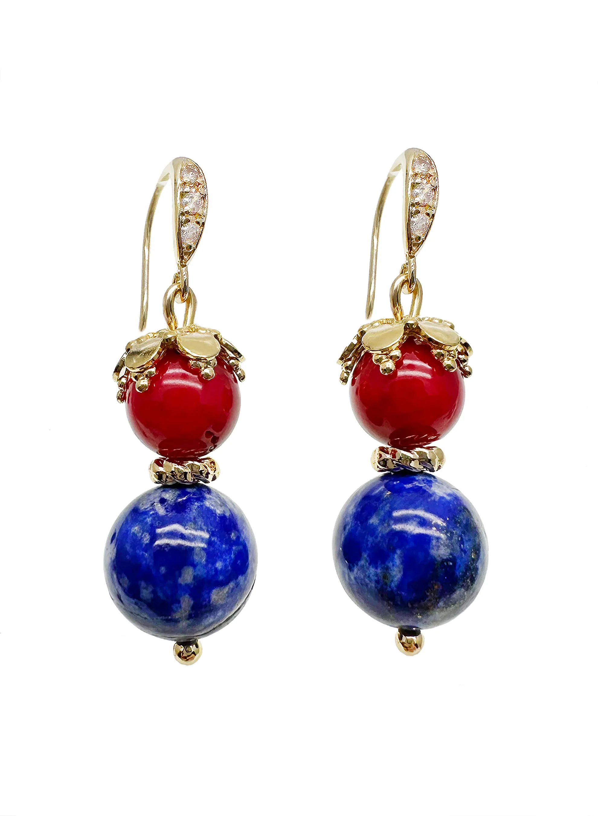 Lapis and Red Coral Dangle Earrings JE019