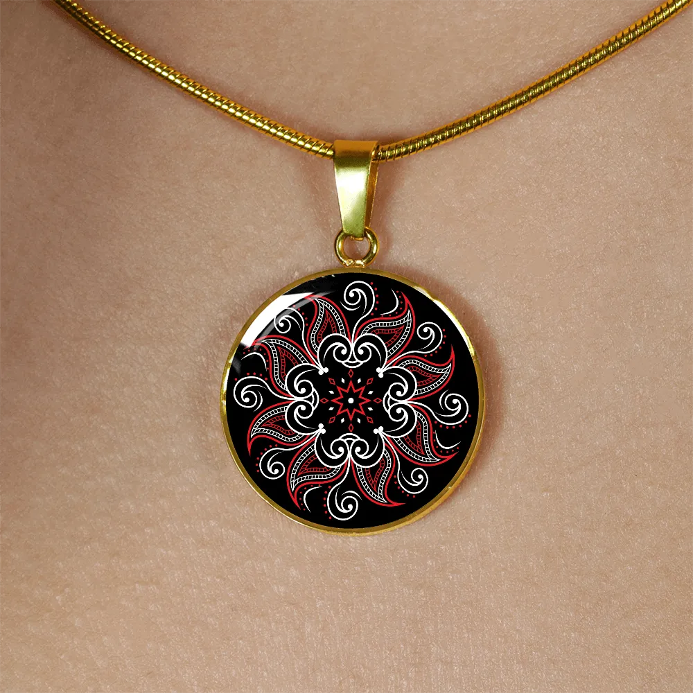 Mandala Black and Red Gold Necklace Bracelet