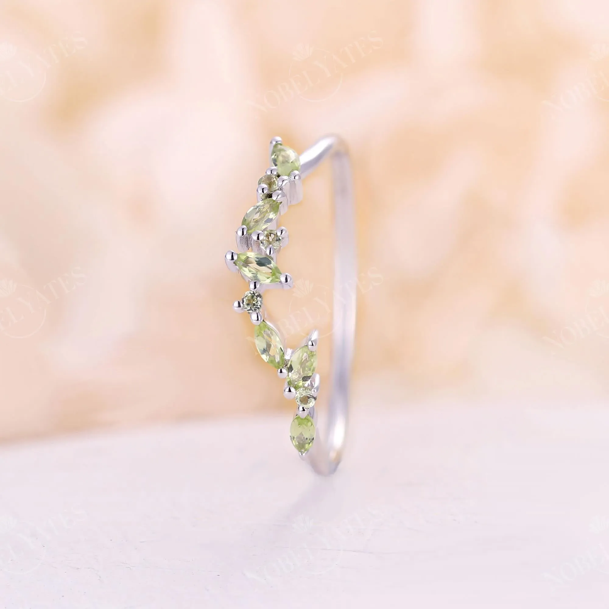 Marquise Peridot Cluster Curved Wedding Band White Gold