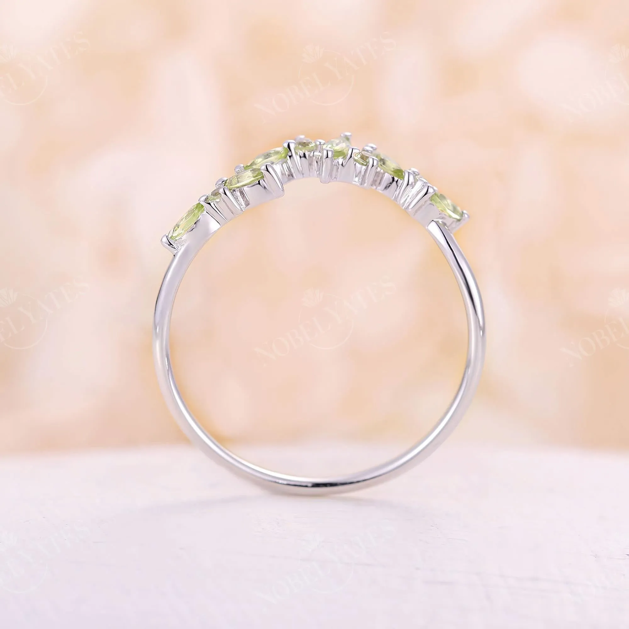 Marquise Peridot Cluster Curved Wedding Band White Gold