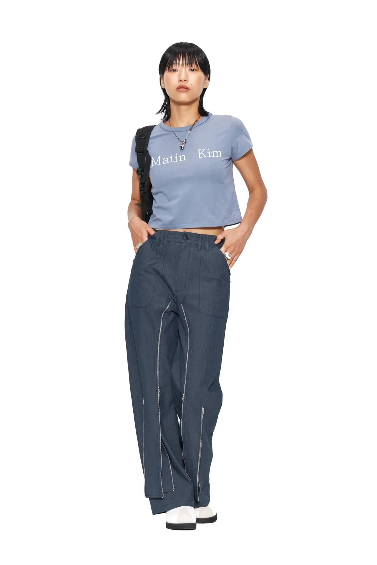 MATIN LOGO CROP TOP IN SMOKE BLUE