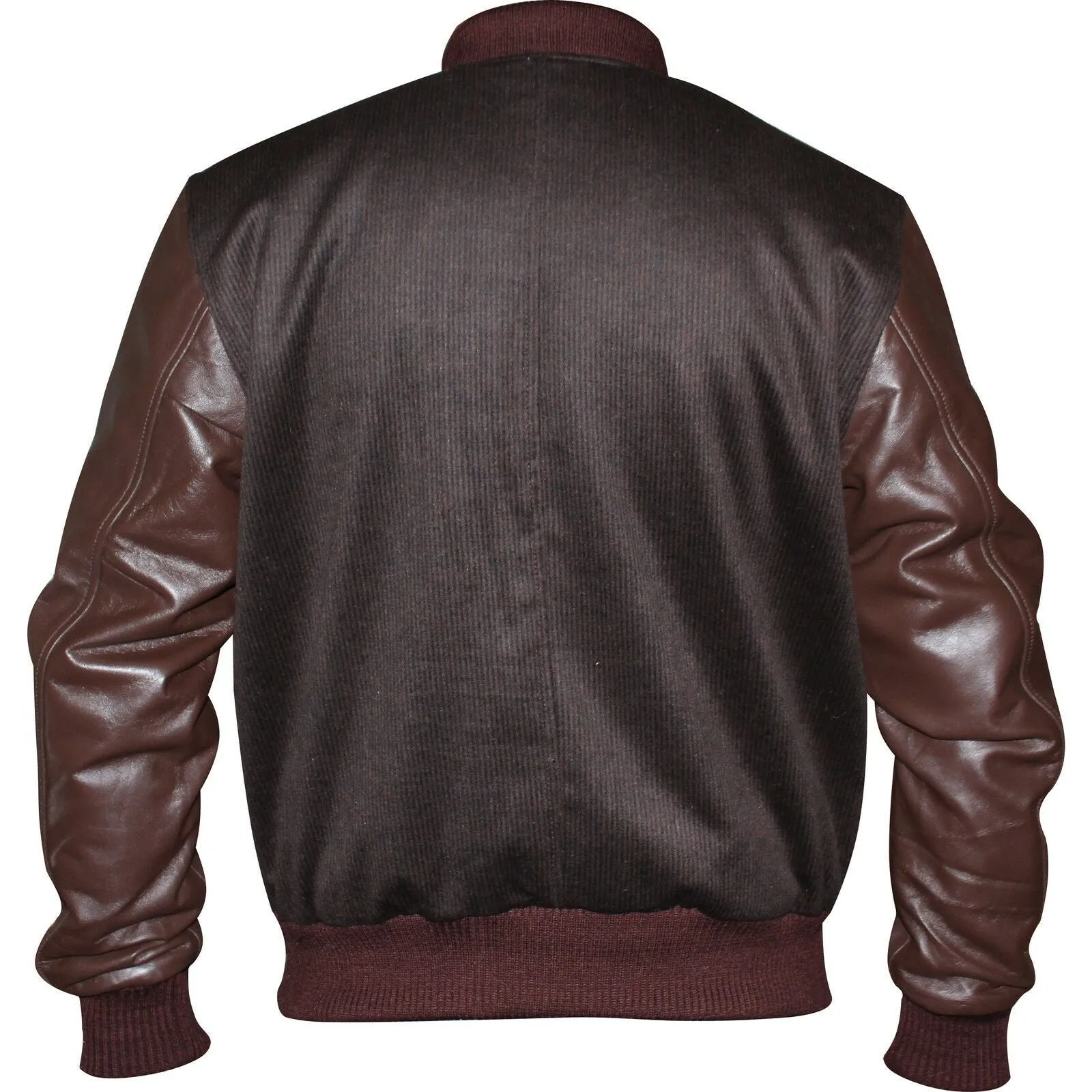 Mens Brown Tweed Casual Bomber Jacket with real leather sleeves