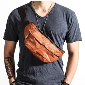 Men's Casual Vintage Style Genuine Cowhide Leather Waterproof Chest Bag