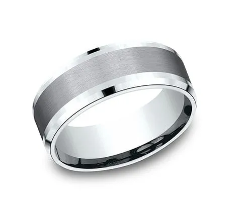 Men's Wedding Band, 8MM 14K White Gold and Grey Tantalum