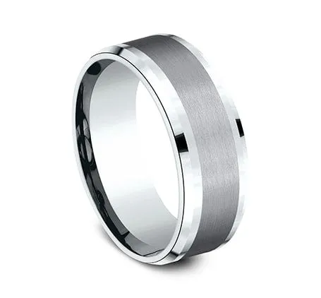 Men's Wedding Band, 8MM 14K White Gold and Grey Tantalum