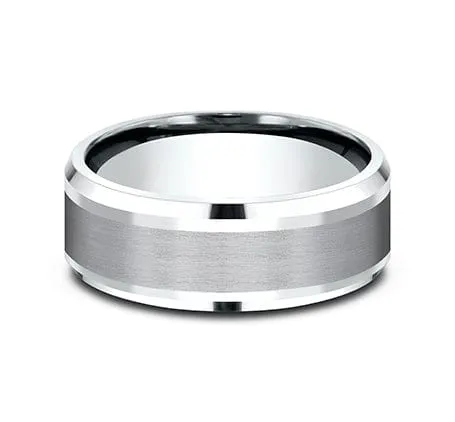 Men's Wedding Band, 8MM 14K White Gold and Grey Tantalum