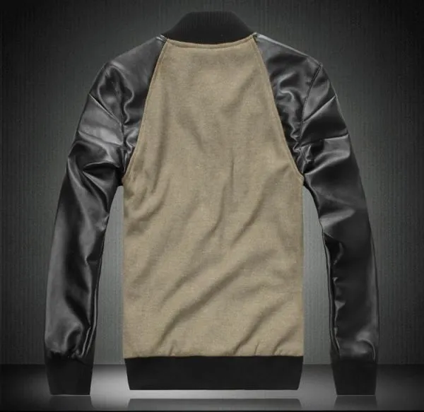 Men's Bomber Jacket Baseball Vest with PU Leather Sleeves