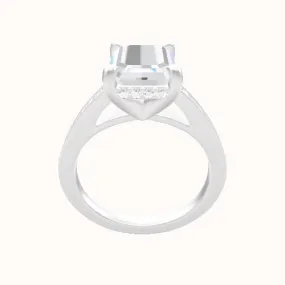 Micropave Cathedral Engagement Ring With V Prong with Hidden Halo Head