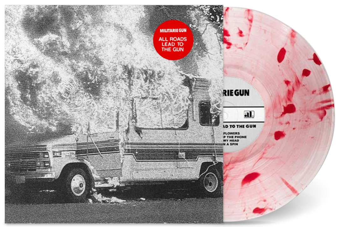 MILITARIE GUN ‘ALL ROADS LEAD TO THE GUN I’ LP (Limited Edition – Only 200 made, Clear w/ White & Red Swirl Vinyl)