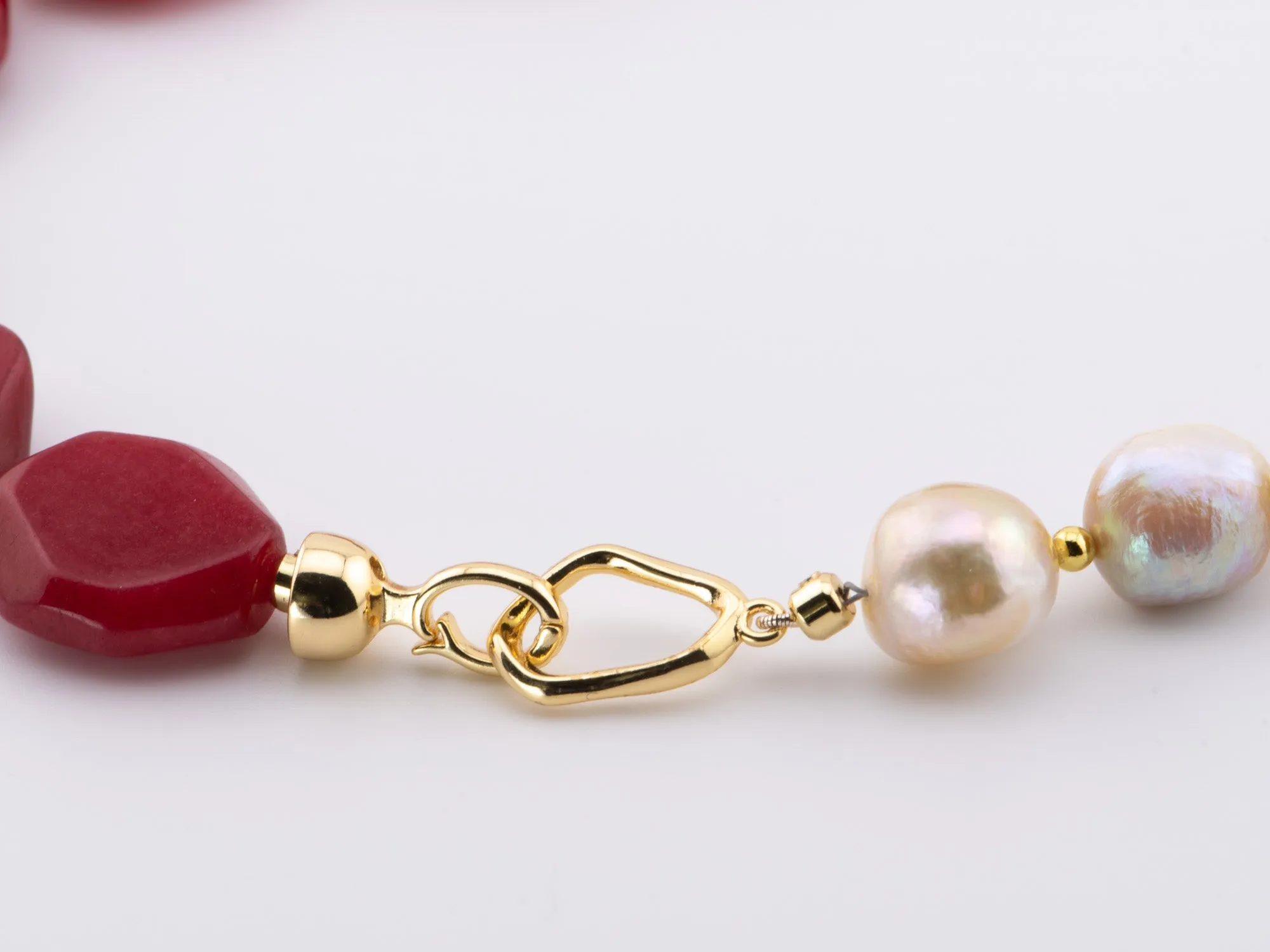 Mixed Pearl and Red Onyx Half and Half Necklace with Flame Ball Drop P1032