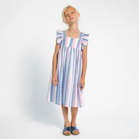 Morley Child Girl Scarlett Dress Ribbon Sky Blue Stripes