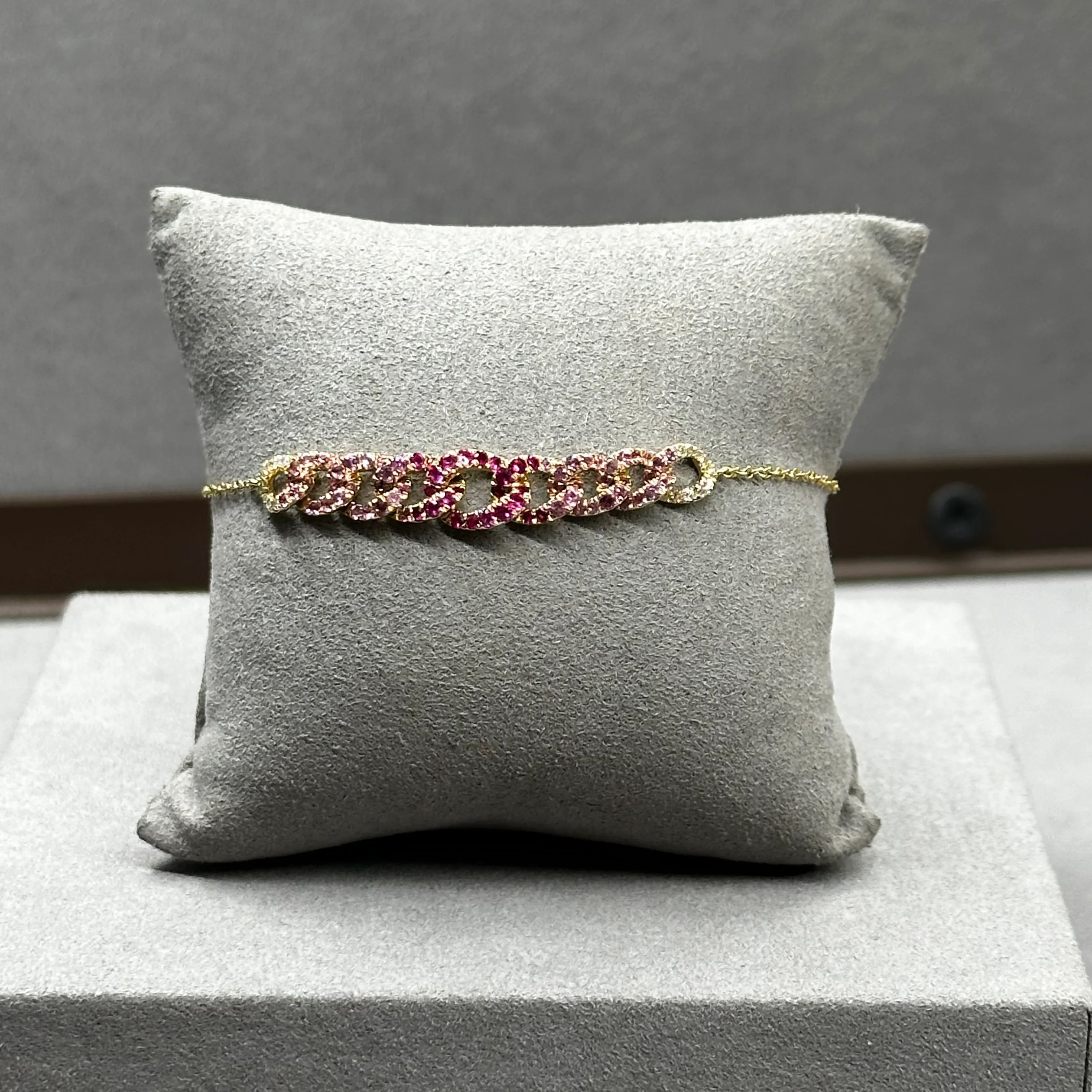 Multicolor Pink Sapphire and Diamond Link Bracelet