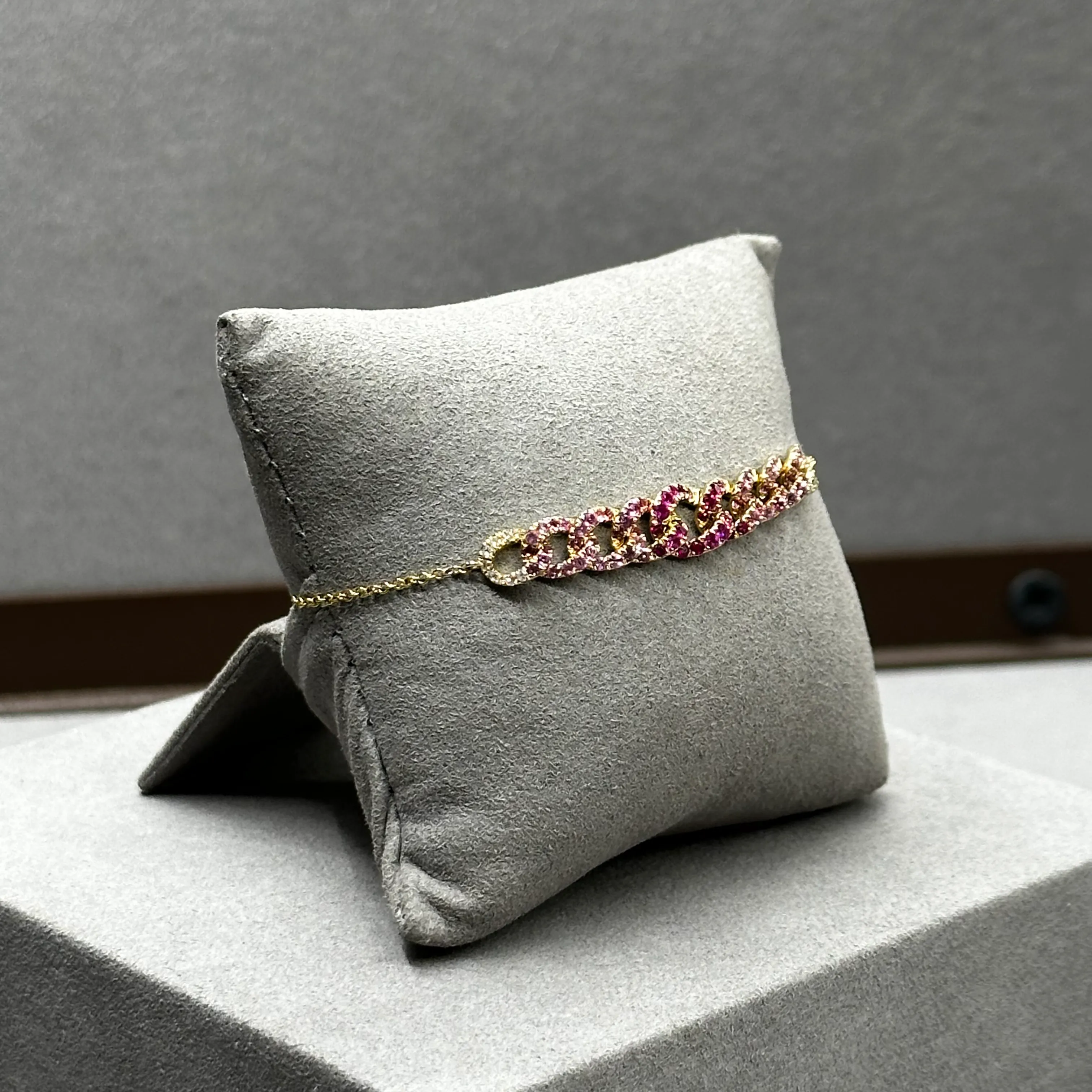 Multicolor Pink Sapphire and Diamond Link Bracelet