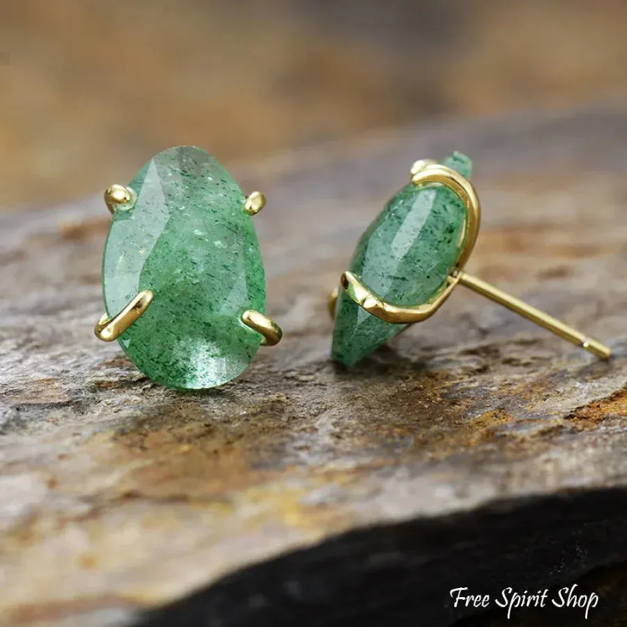 Natural Green Aventurine Stud Earrings