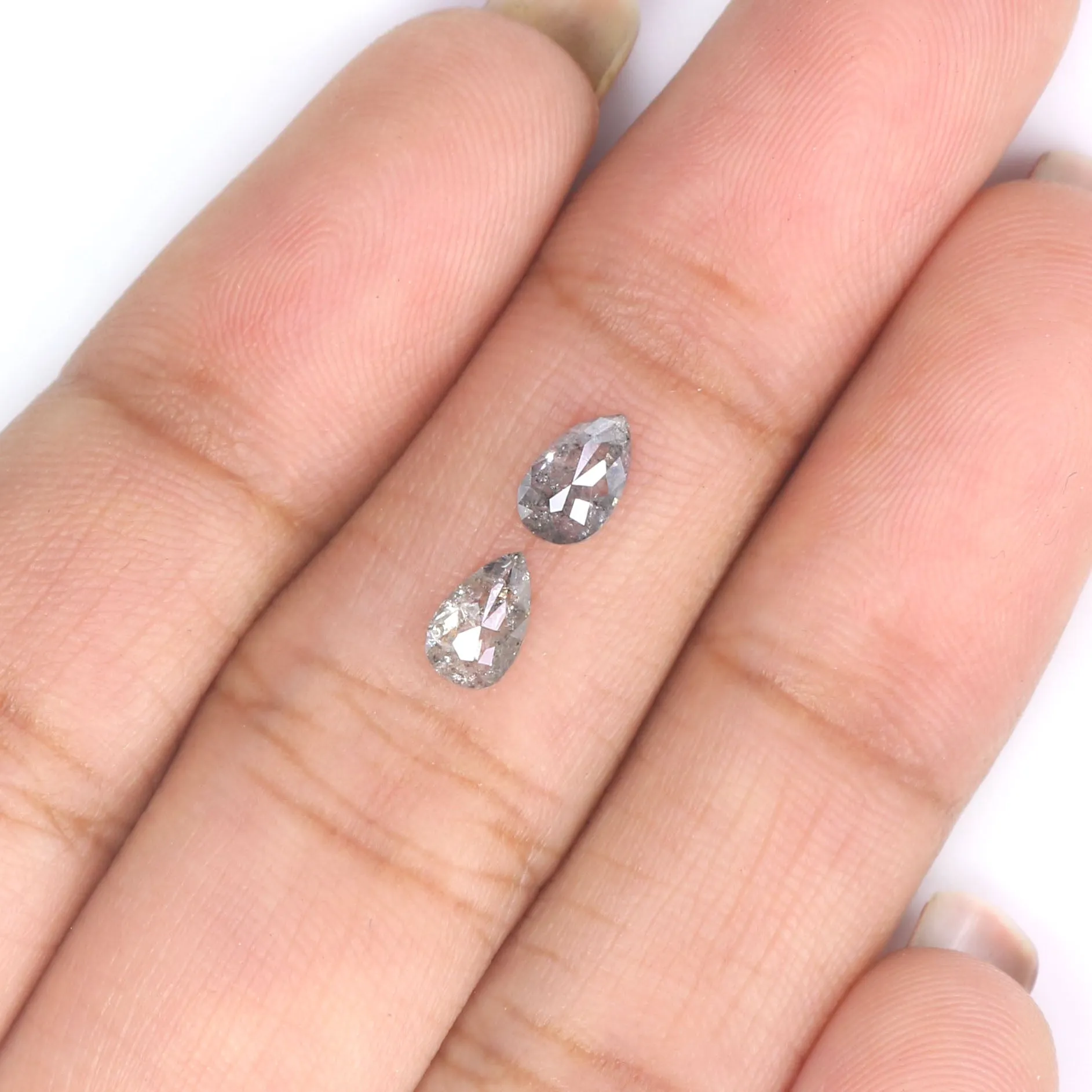 Natural Loose Pear Salt And Pepper Diamond Black Grey Color 0.69 CT 5.85 MM Pear Shape Rose Cut Diamond L272