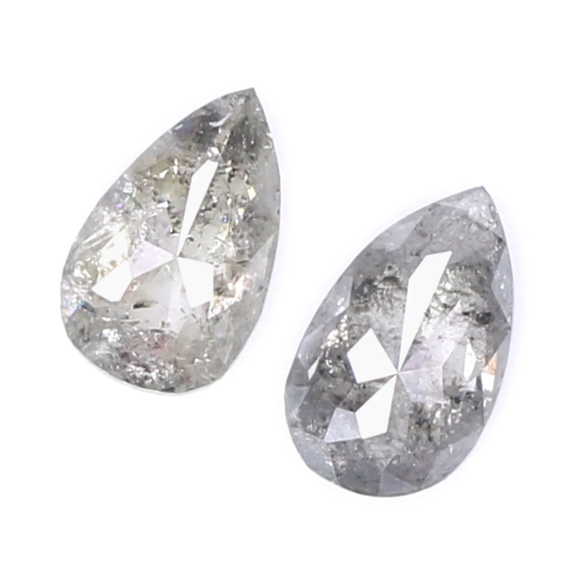 Natural Loose Pear Salt And Pepper Diamond Black Grey Color 0.69 CT 5.85 MM Pear Shape Rose Cut Diamond L272