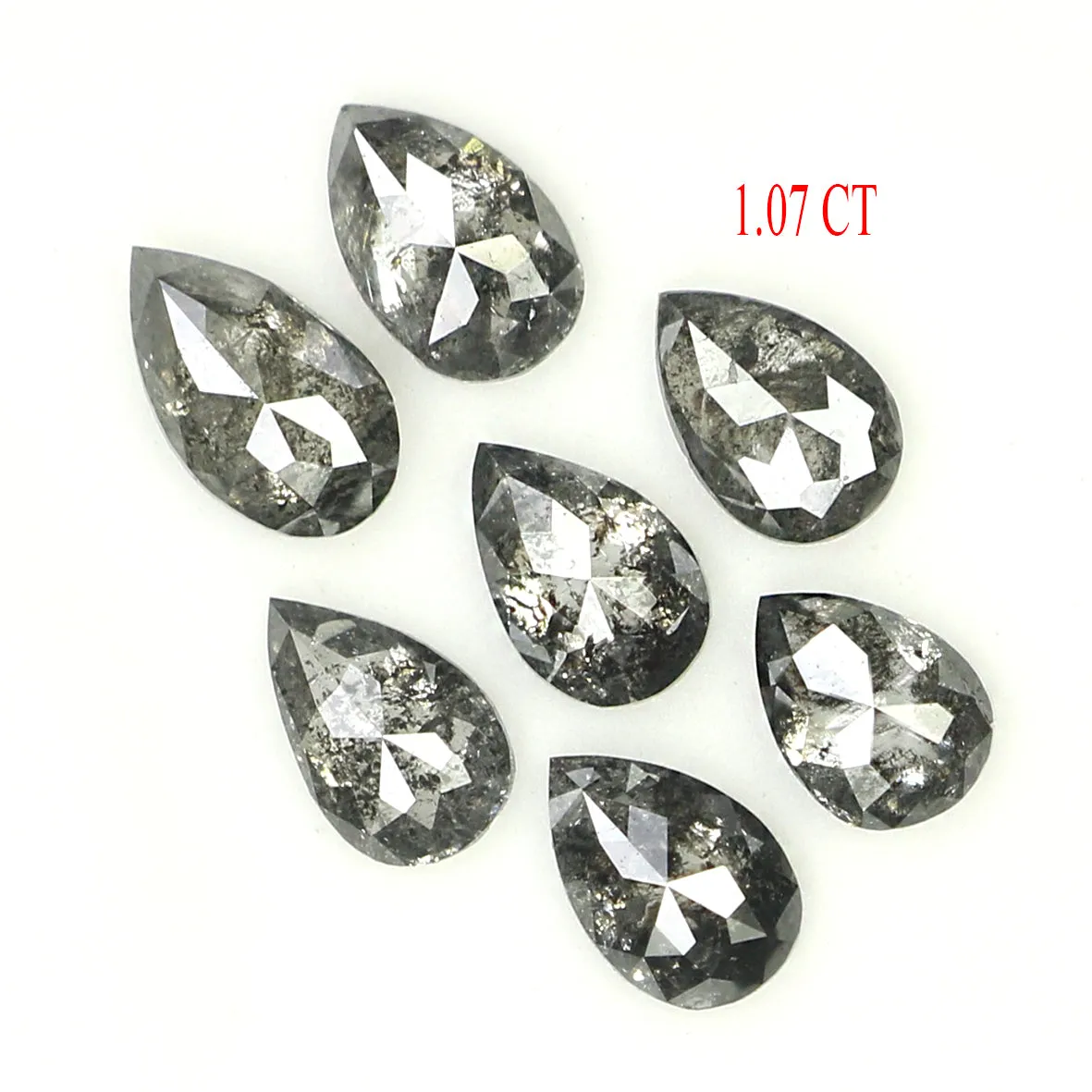 Natural Loose Pear Salt And Pepper Diamond Black Grey Color 1.07 CT 3.90 MM Pear Shape Rose Cut Diamond KDL1279