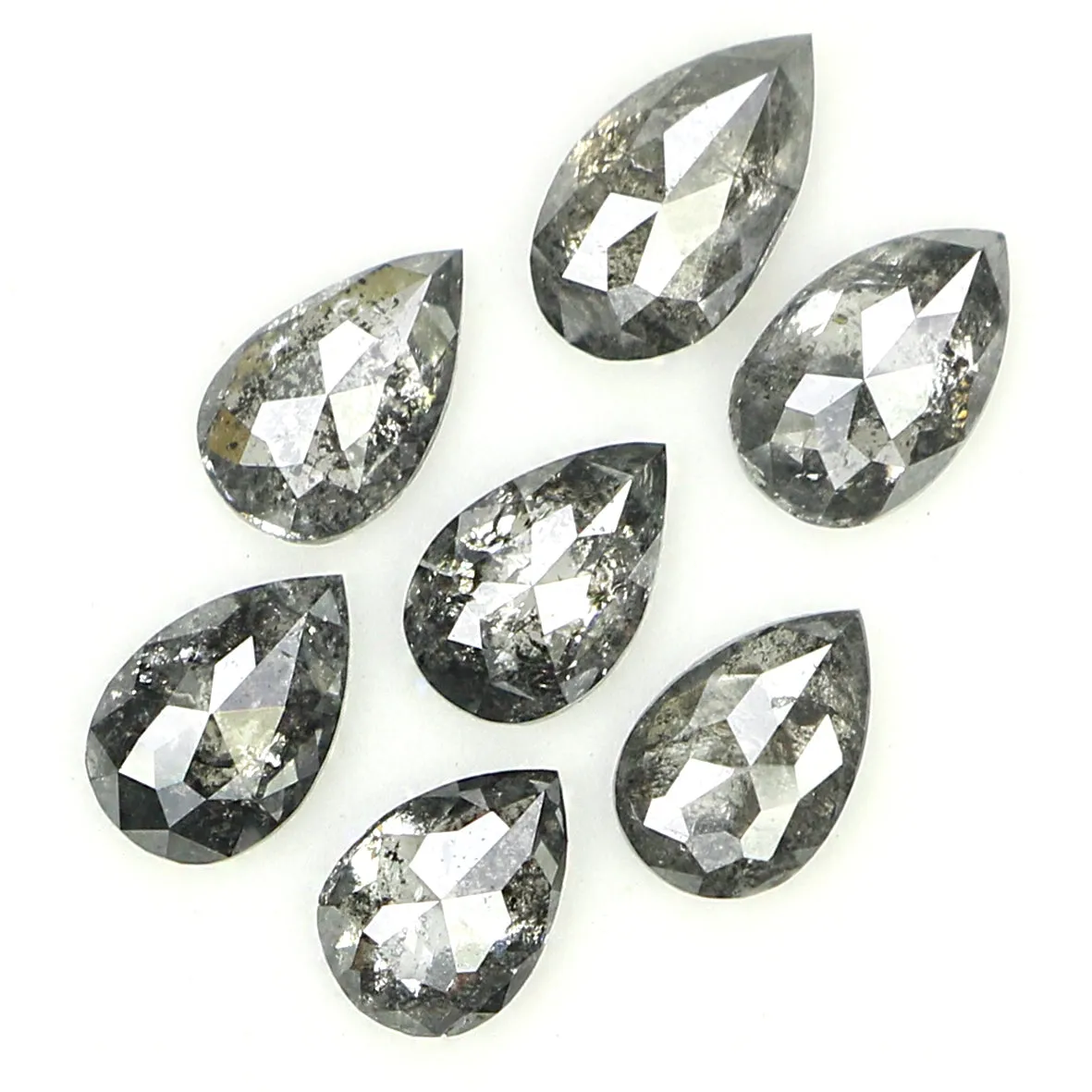 Natural Loose Pear Salt And Pepper Diamond Black Grey Color 1.07 CT 3.90 MM Pear Shape Rose Cut Diamond KDL1279