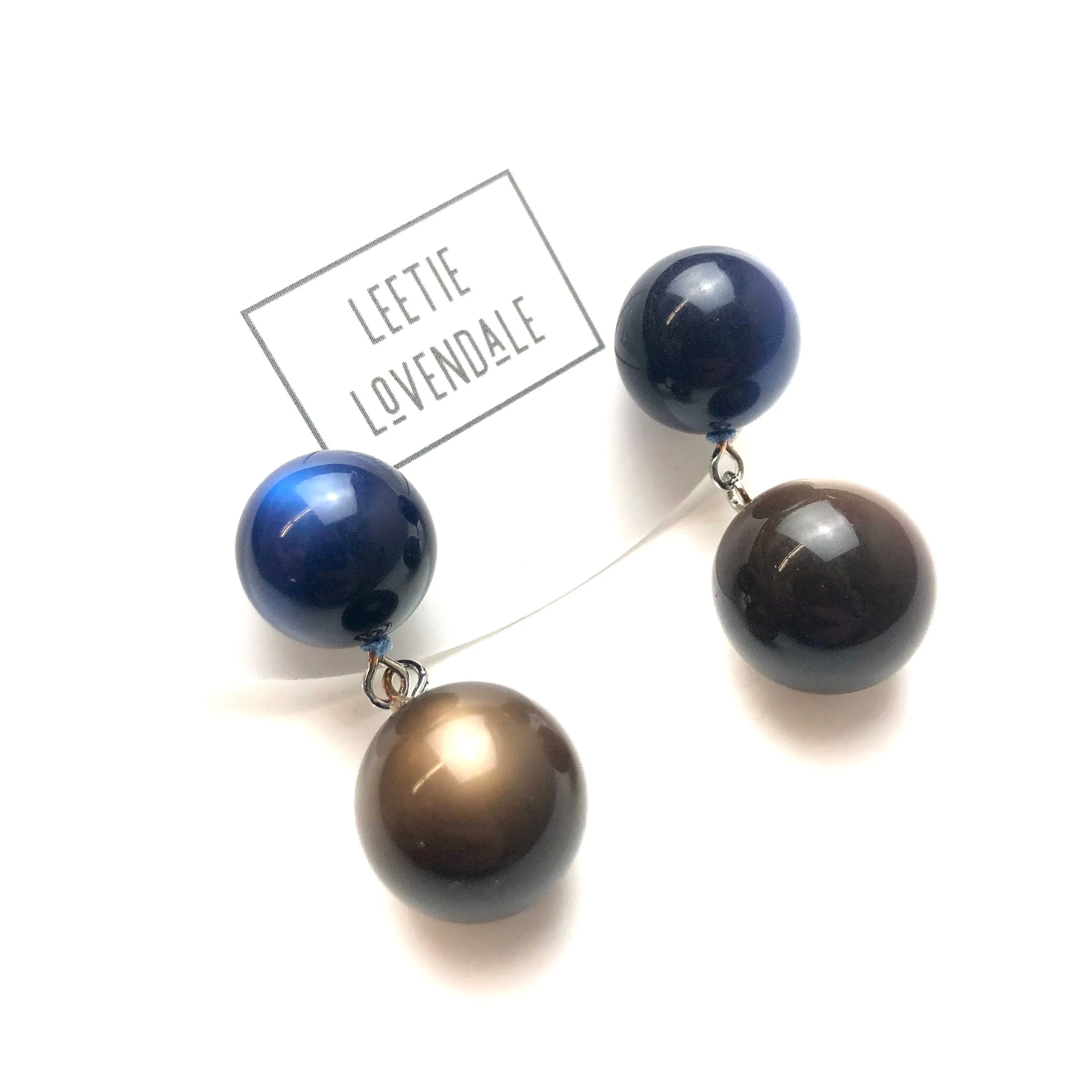 Navy and Chocolate Moonglow Lollipop Drop Earrings